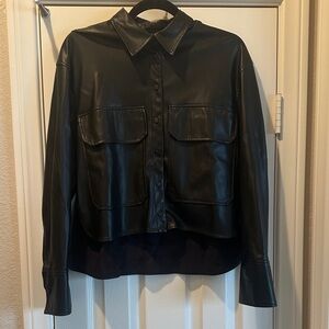 Zara Black Faux Leather Button-Up Jacket Shirt